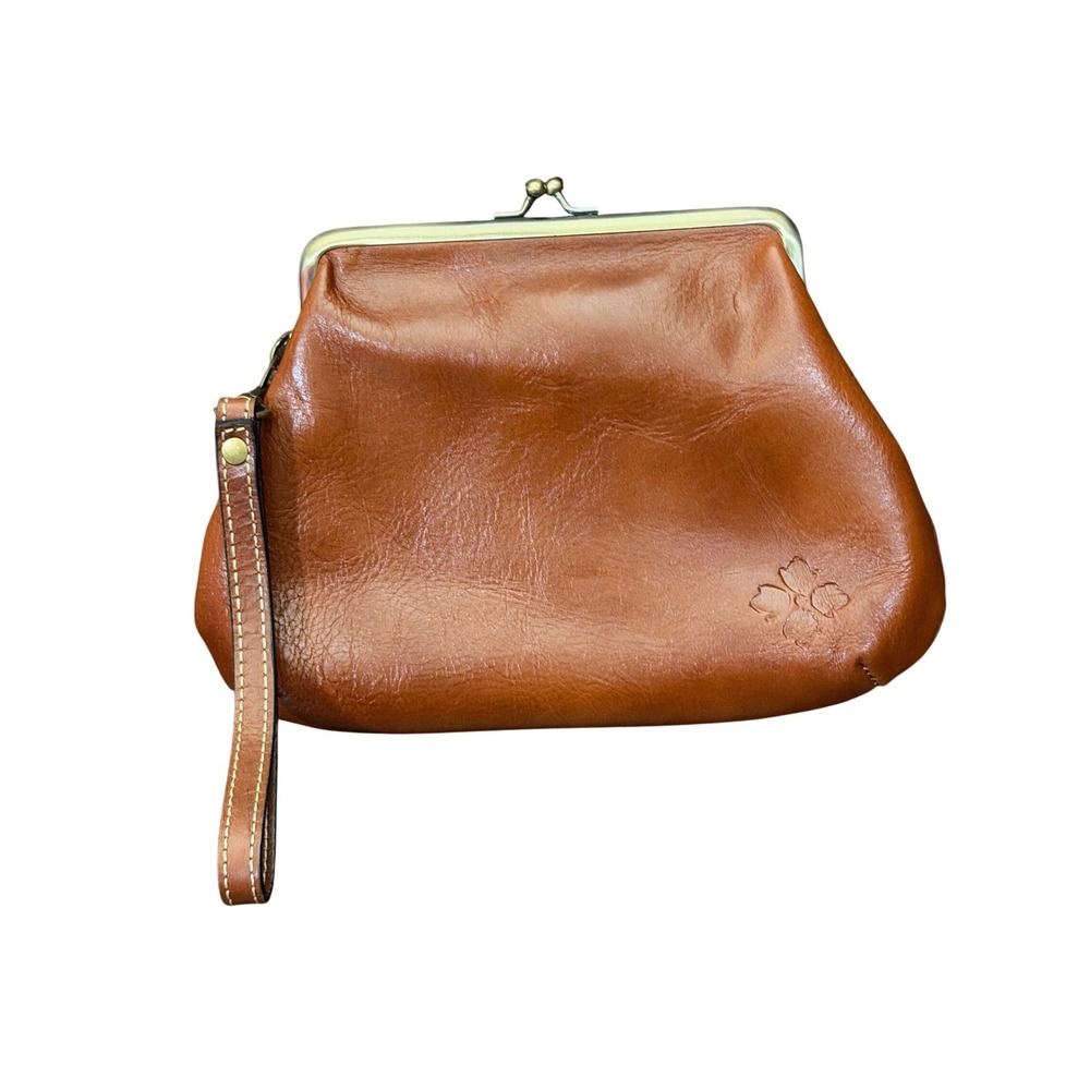 Patricia Nash Cassini Wristlet Women Small Brown Leather Kiss‎ Lock Clutch Bag